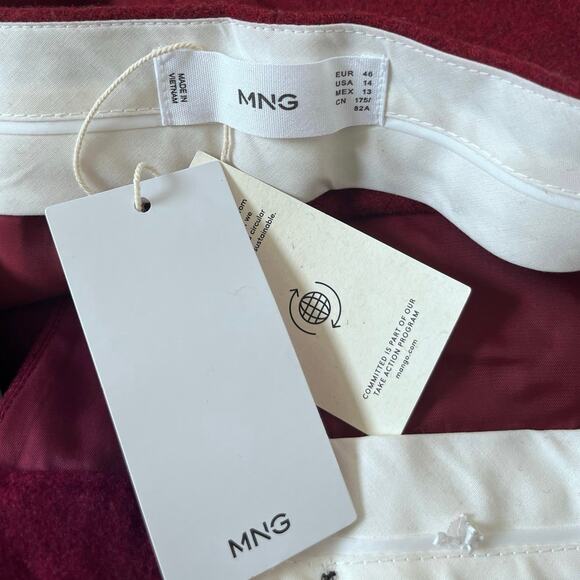 MNG Mango New Burgundy Wool Blend Size 14 Pant Long 34.5 Inch Inseam Office - Picture 12 of 14